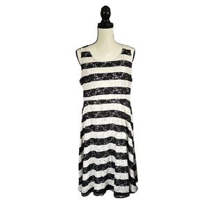 Lane Bryant Black & White Stripe Lace Dress Fit & Flare Sleeveless Retro Size 16